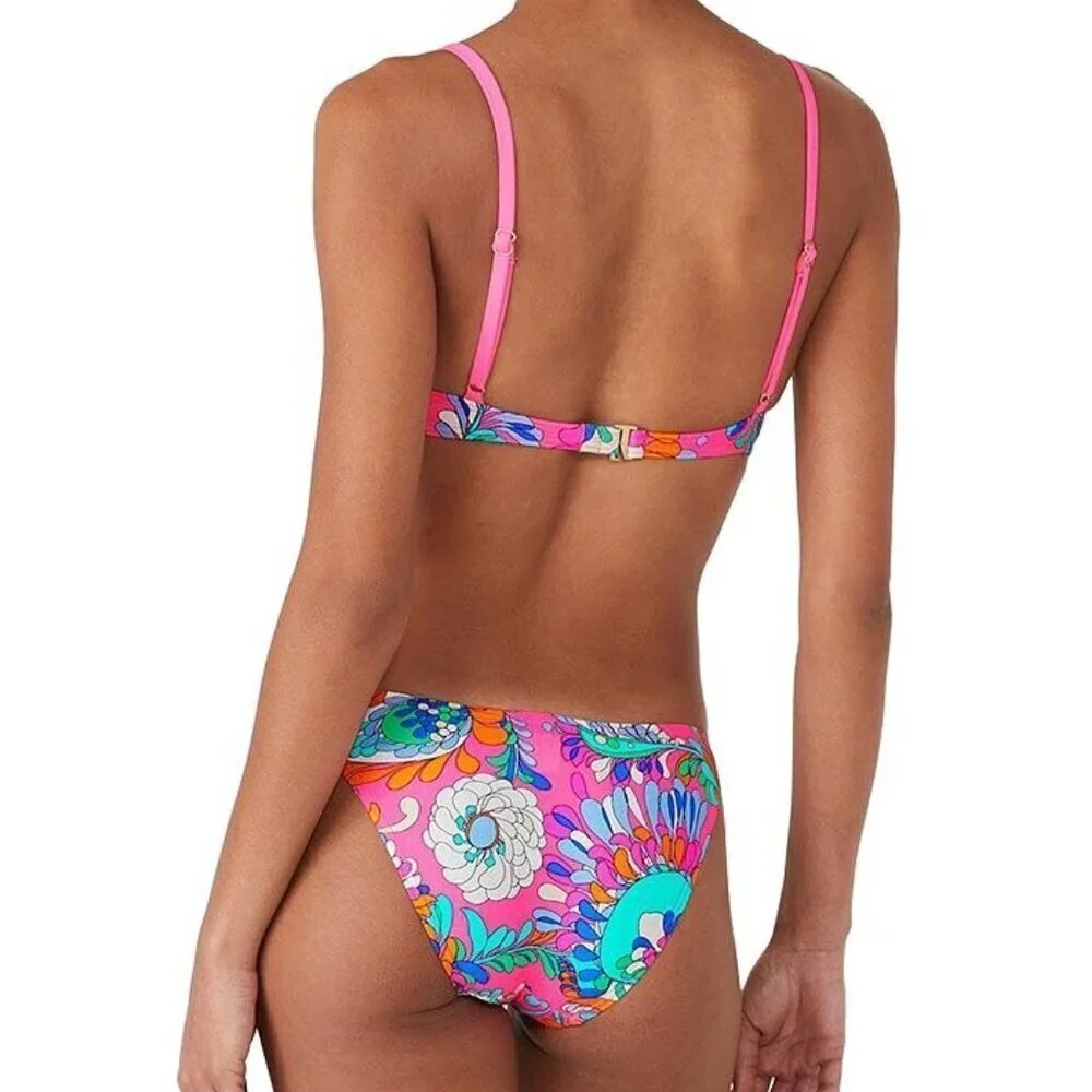 Kate Spade New York Printed Cinch Front Balconette Top Bikini Bottom Swimsuit S